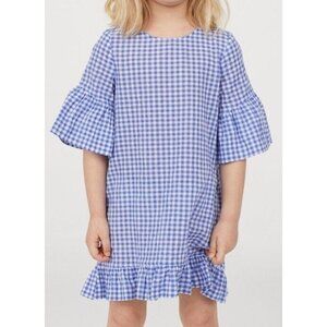 H&M Girl’s Blue & White Checkered Flounce-Trimmed Dress Sz 8-9Y, Cottage Prairie